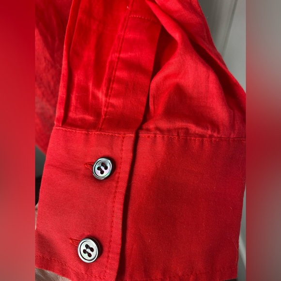 THEORY L Vibrant Sheer Red Button-Up Shirt - Picture 4 of 13